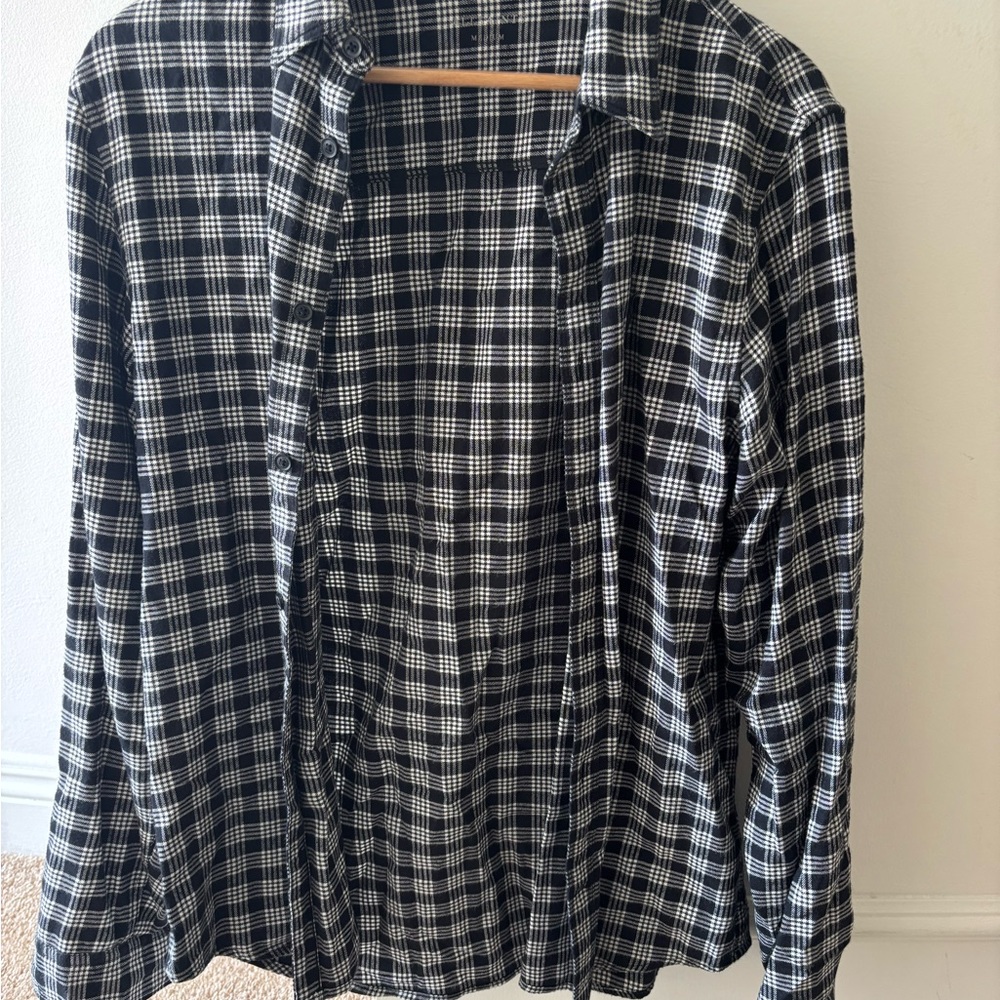All Saints Plaid Long Sleeve Button Up Shirt in Black and White